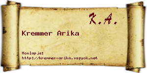 Kremmer Arika névjegykártya